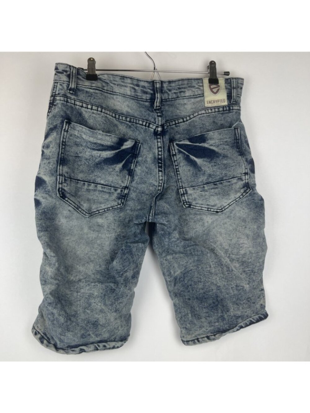 Encrypted Shorts Mens 34 Blue Acid Wash Moto Ribbed - Picture 2 of 2